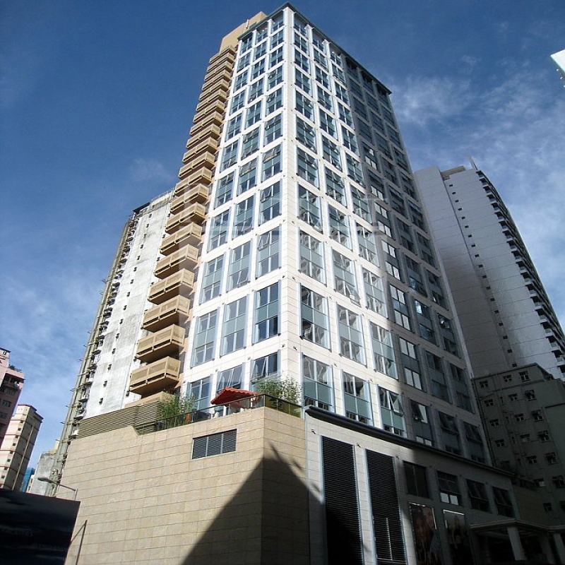Modern glass skyscrapers in a business district