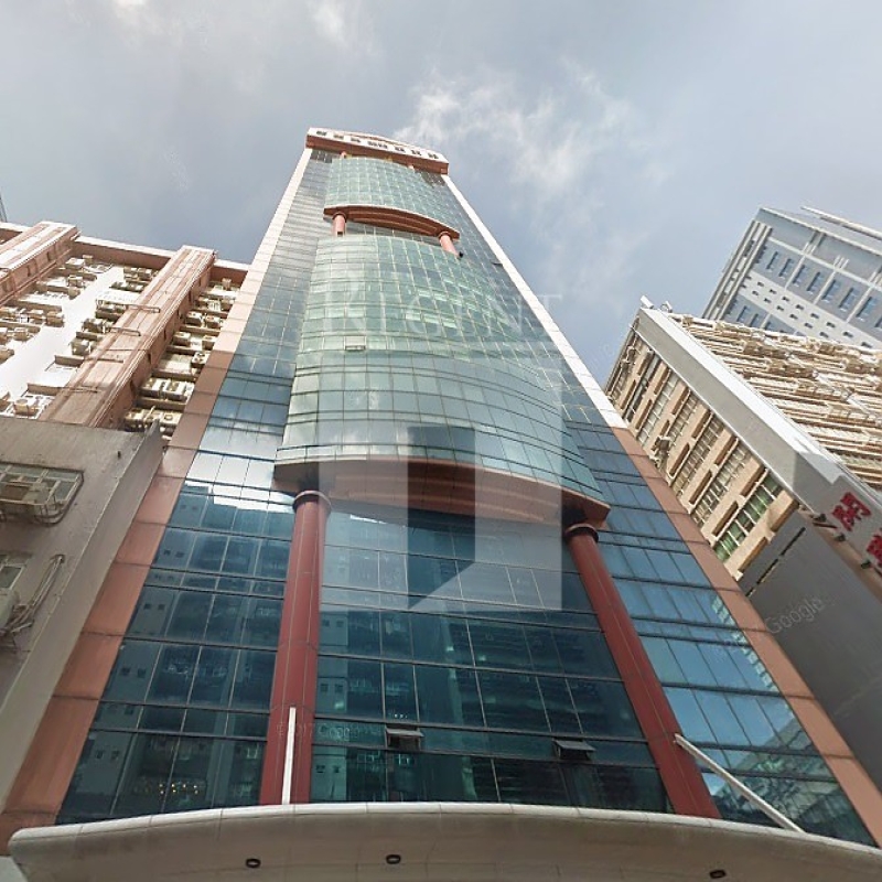 Modern glass skyscrapers in a business district