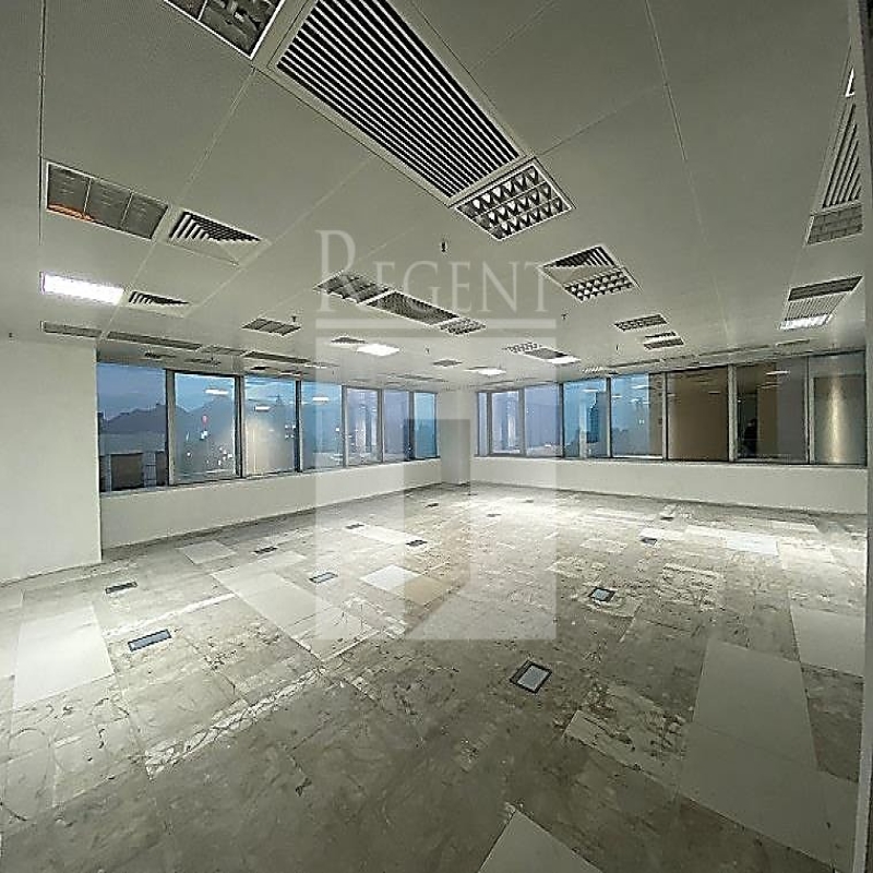 Modern glass skyscrapers in a business district