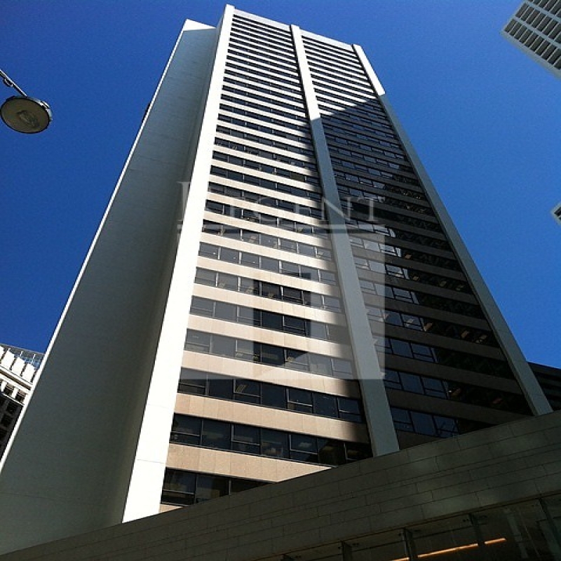Modern glass skyscrapers in a business district