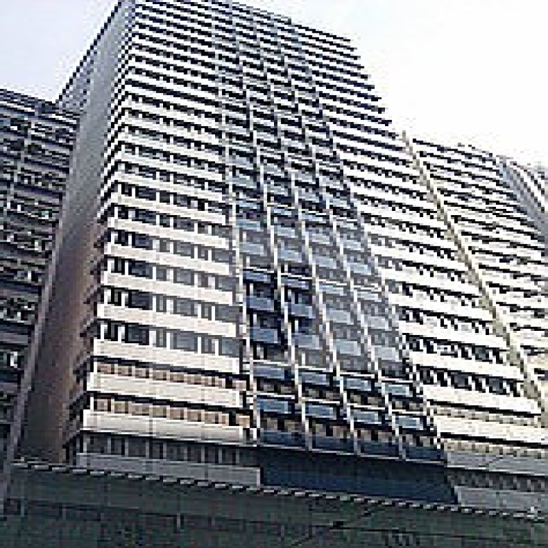 Modern glass skyscrapers in a business district
