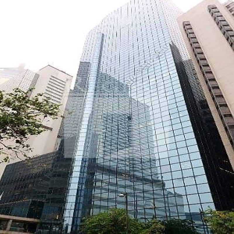 Modern glass skyscrapers in a business district
