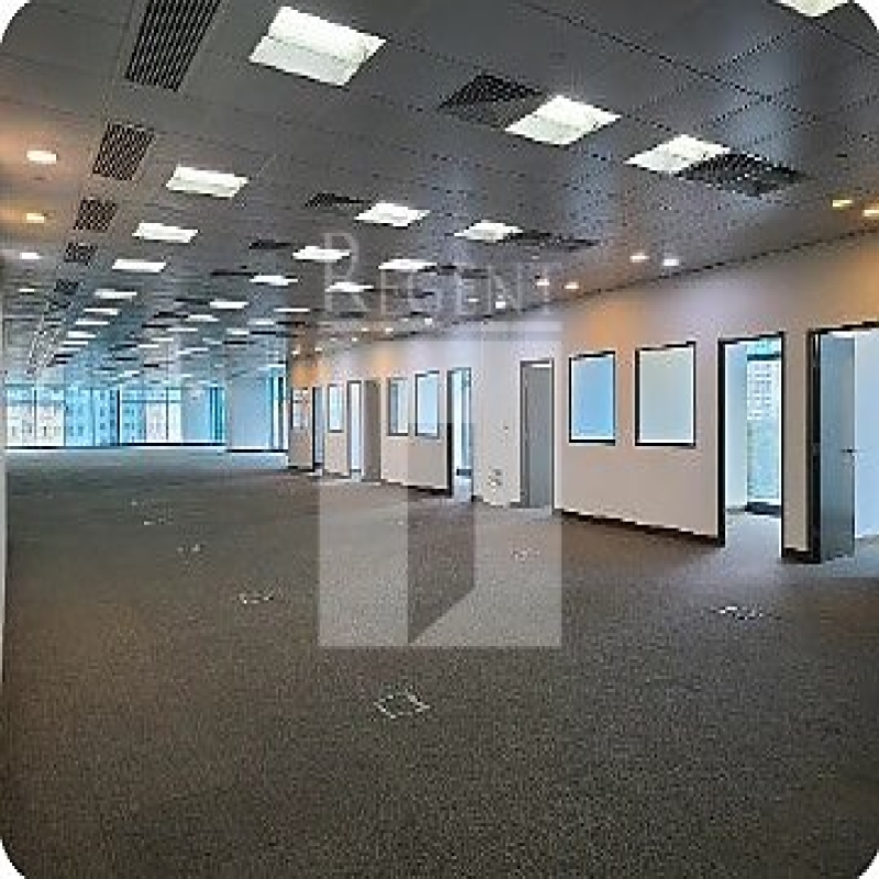 Modern glass skyscrapers in a business district