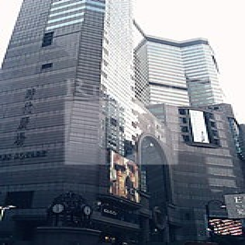 Modern glass skyscrapers in a business district