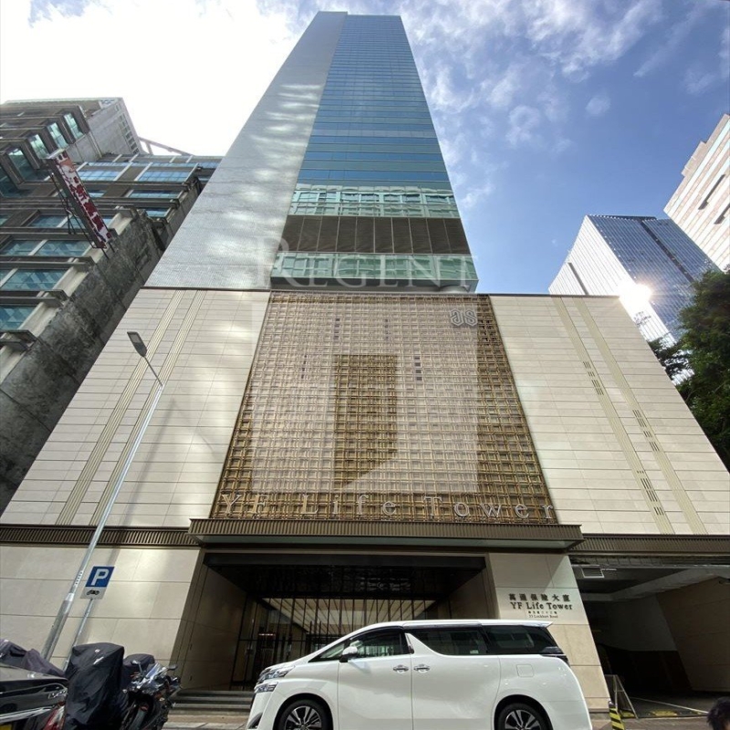 Modern glass skyscrapers in a business district