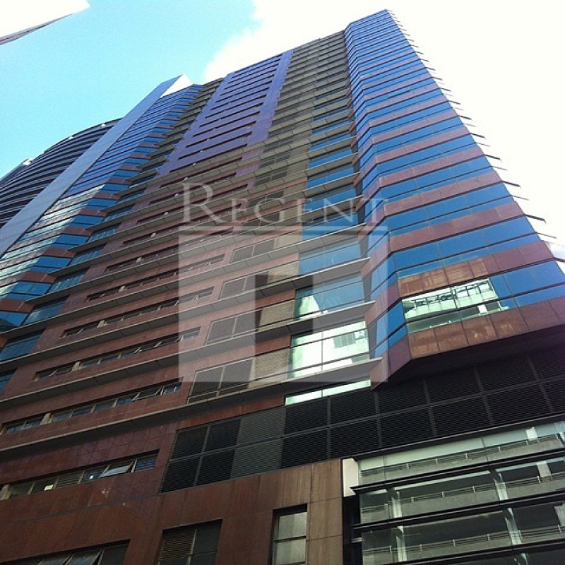 Modern glass skyscrapers in a business district