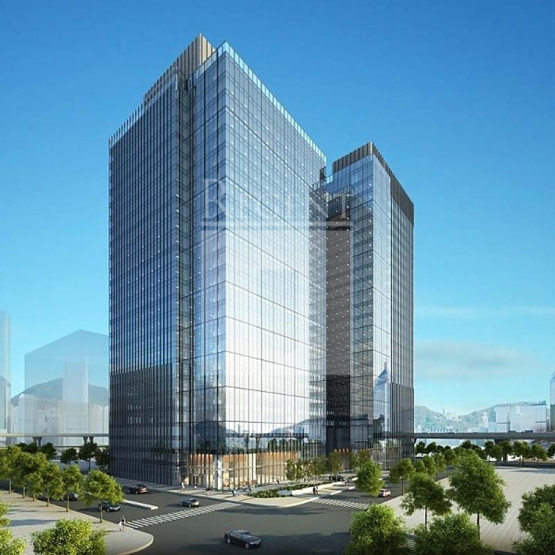 Modern glass skyscrapers in a business district
