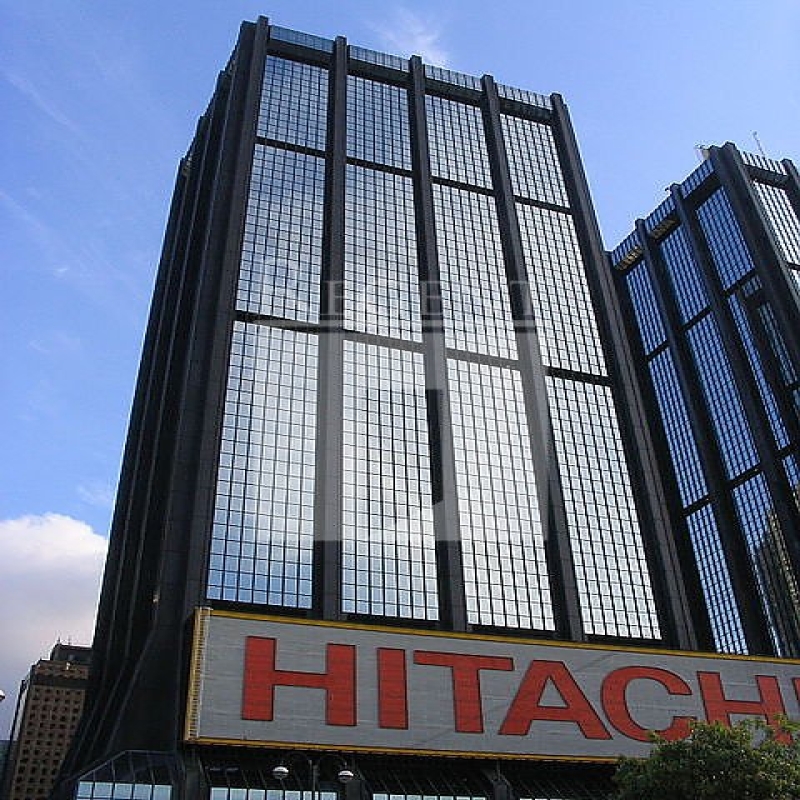Modern glass skyscrapers in a business district