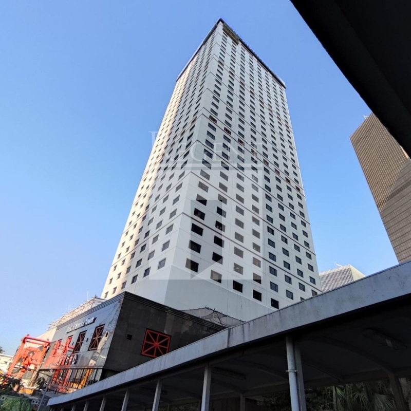 Modern glass skyscrapers in a business district