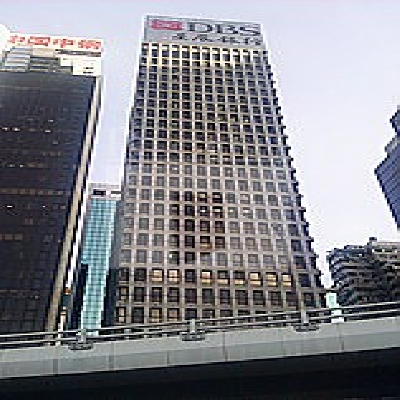 Modern glass skyscrapers in a business district