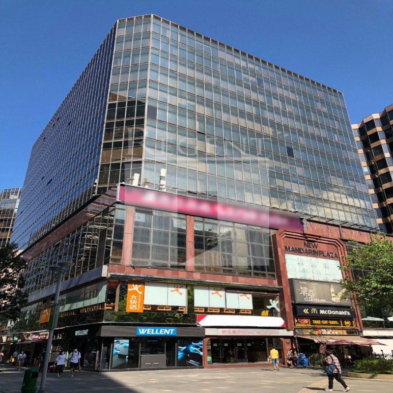 Modern glass skyscrapers in a business district