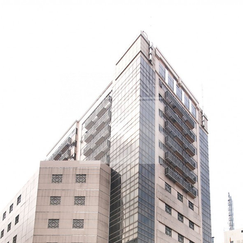 Modern glass skyscrapers in a business district