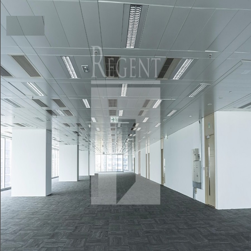 Modern glass skyscrapers in a business district