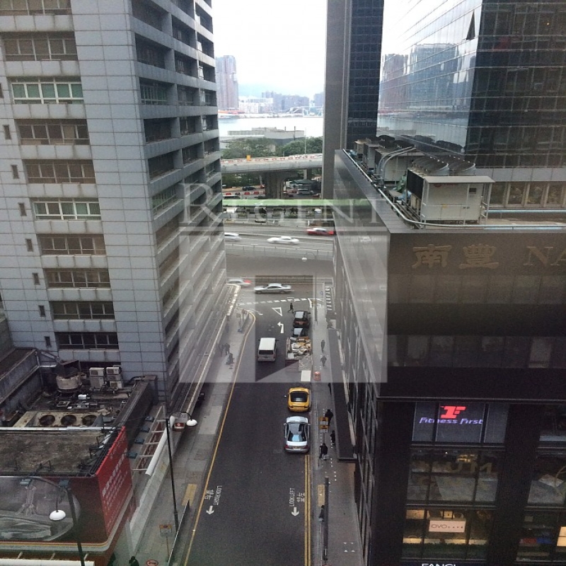 Modern glass skyscrapers in a business district