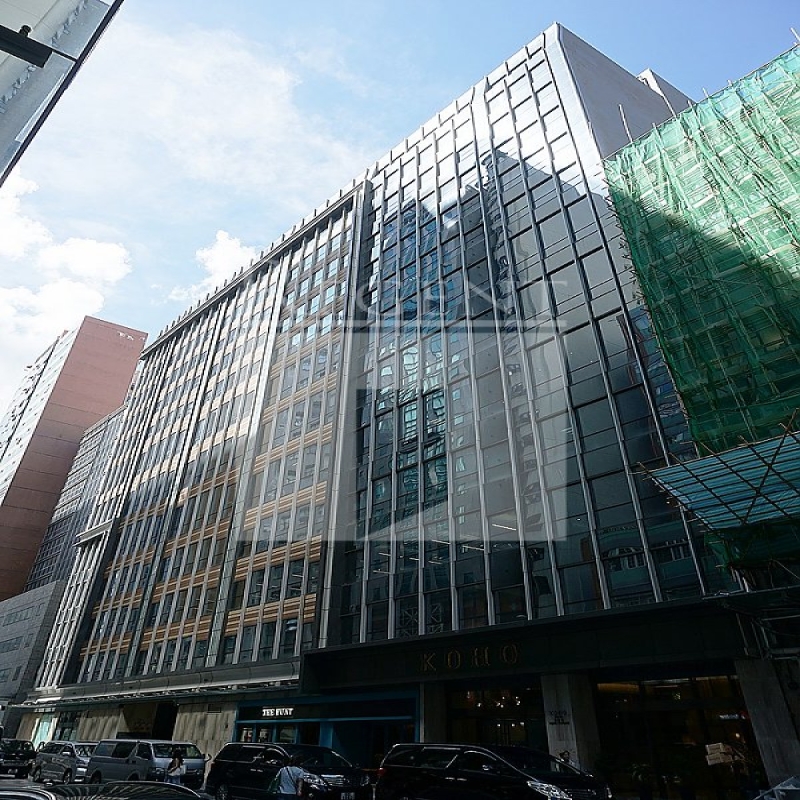 Modern glass skyscrapers in a business district