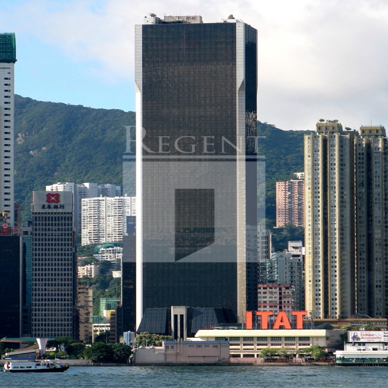 Modern glass skyscrapers in a business district