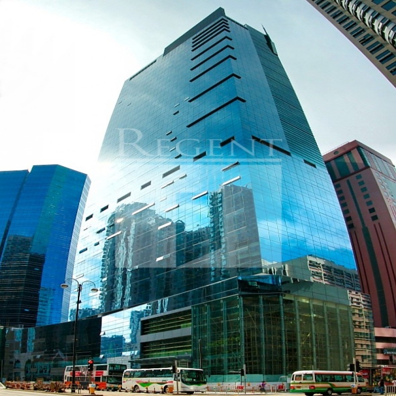 Modern glass skyscrapers in a business district