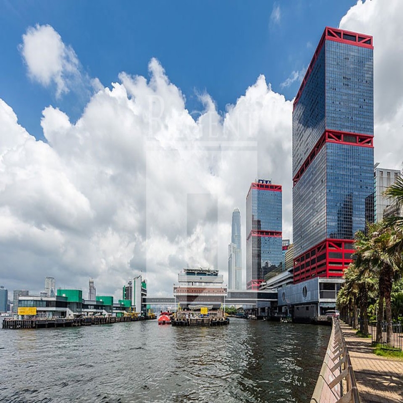 Modern glass skyscrapers in a business district