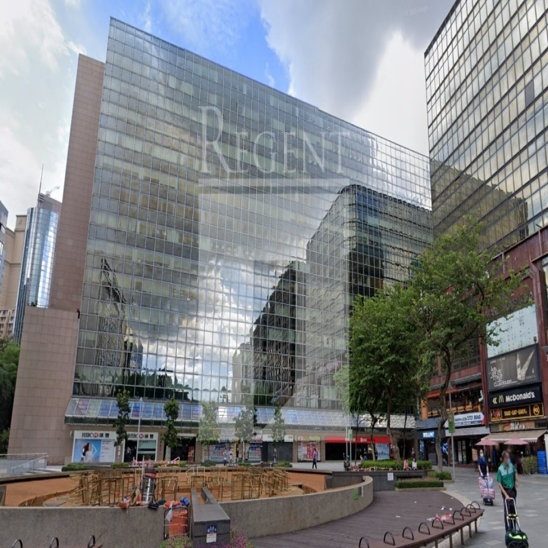 Modern glass skyscrapers in a business district