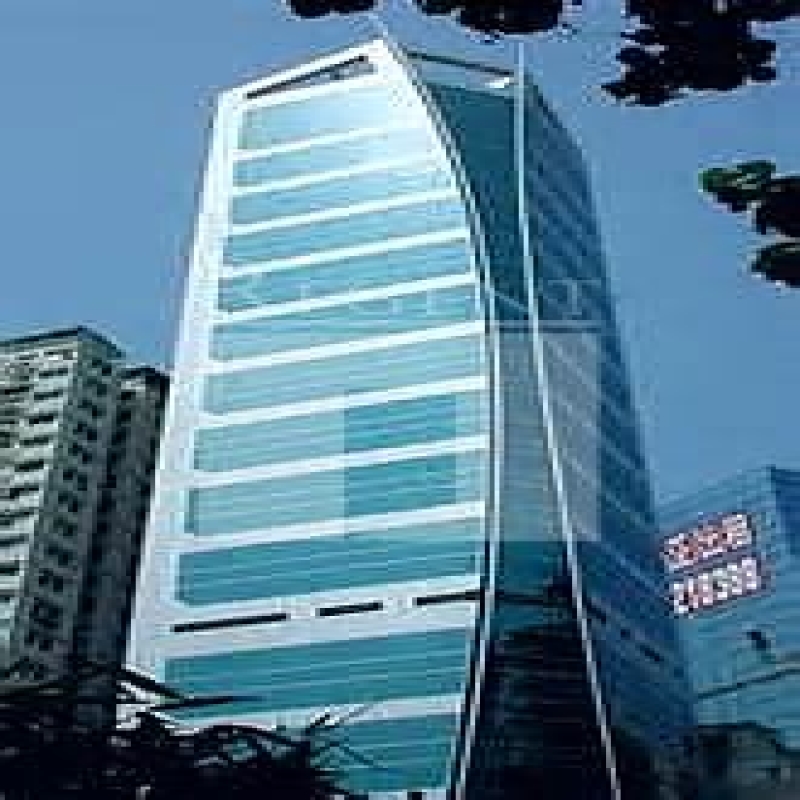 Modern glass skyscrapers in a business district