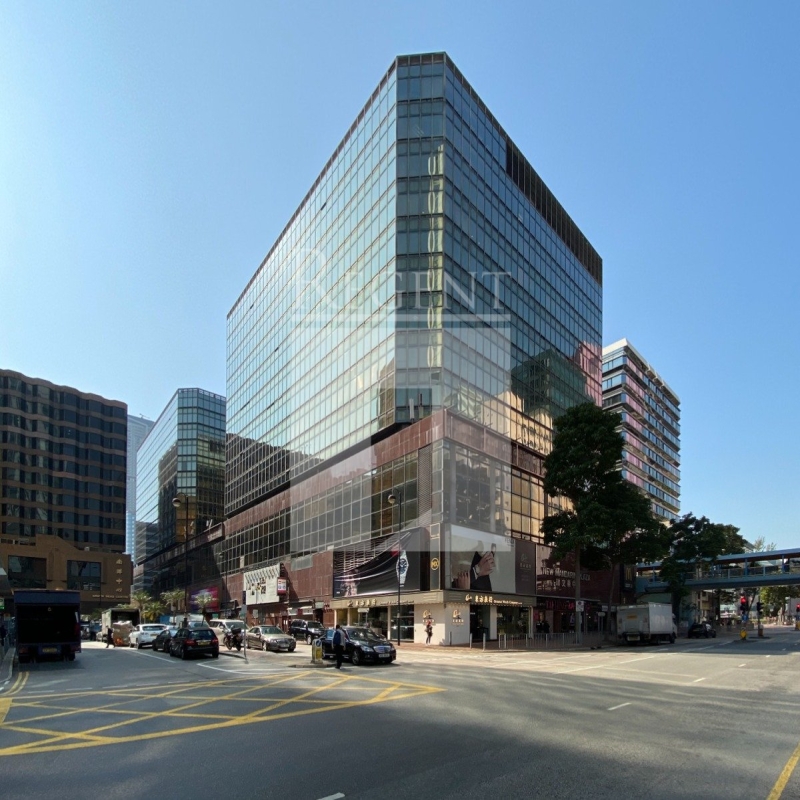 Modern glass skyscrapers in a business district