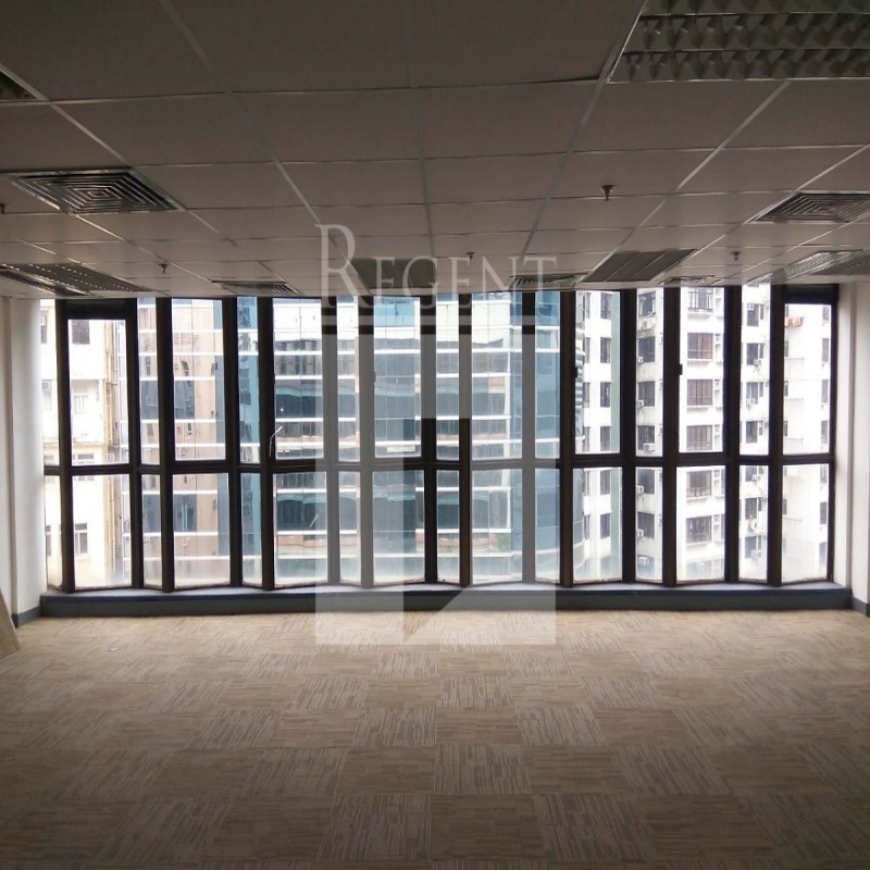 Modern glass skyscrapers in a business district