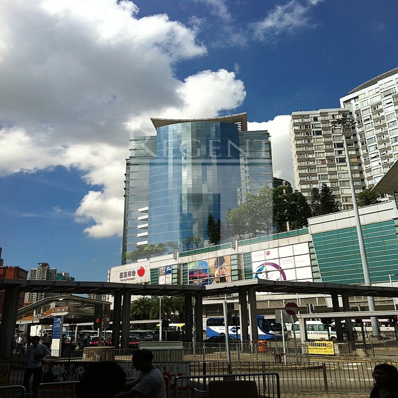 Modern glass skyscrapers in a business district