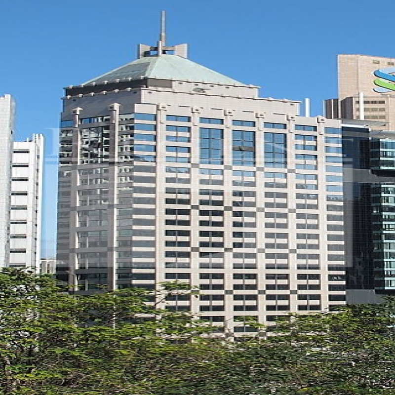 Modern glass skyscrapers in a business district