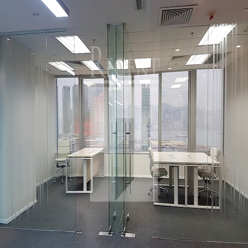 Modern glass skyscrapers in a business district
