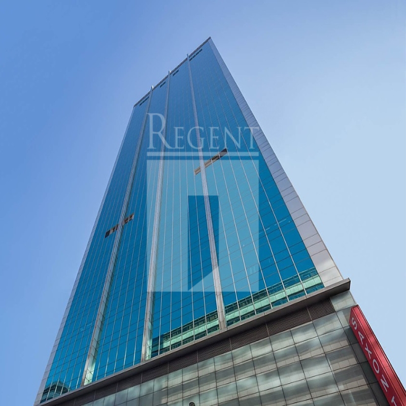 Modern glass skyscrapers in a business district