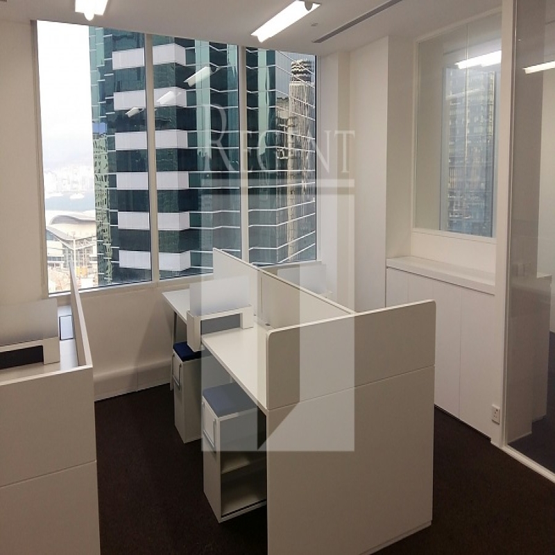 Modern glass skyscrapers in a business district