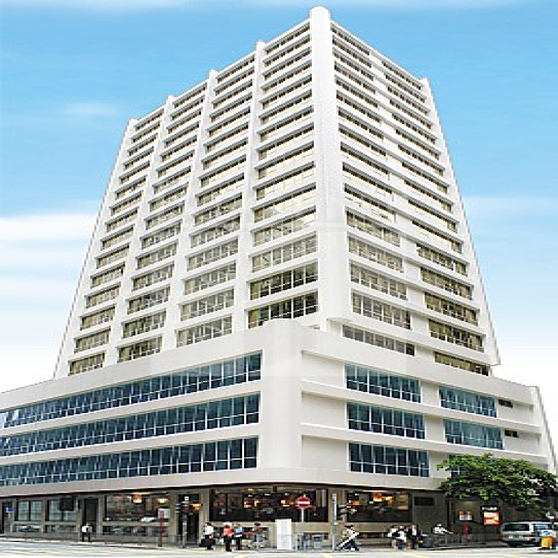 Modern glass skyscrapers in a business district