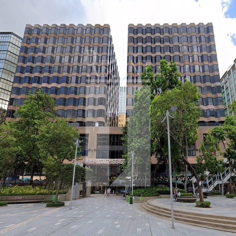 Modern glass skyscrapers in a business district