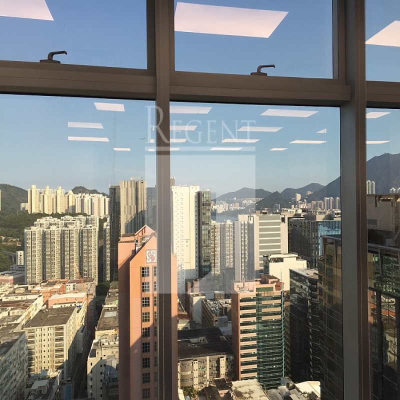 Modern glass skyscrapers in a business district