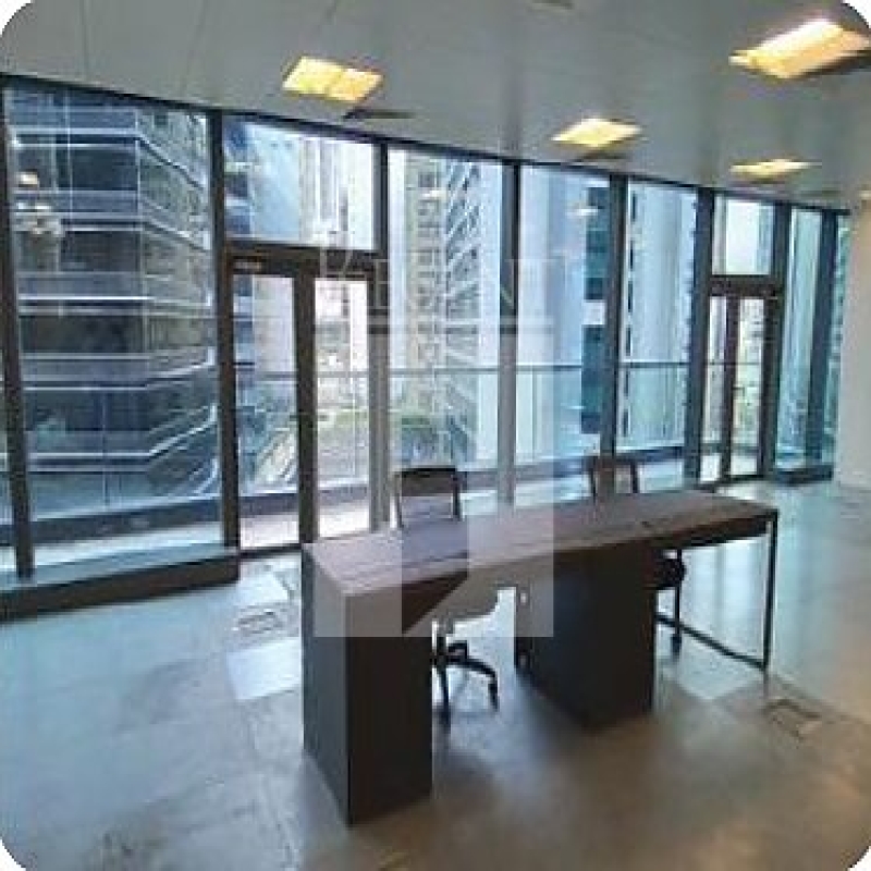 Modern glass skyscrapers in a business district