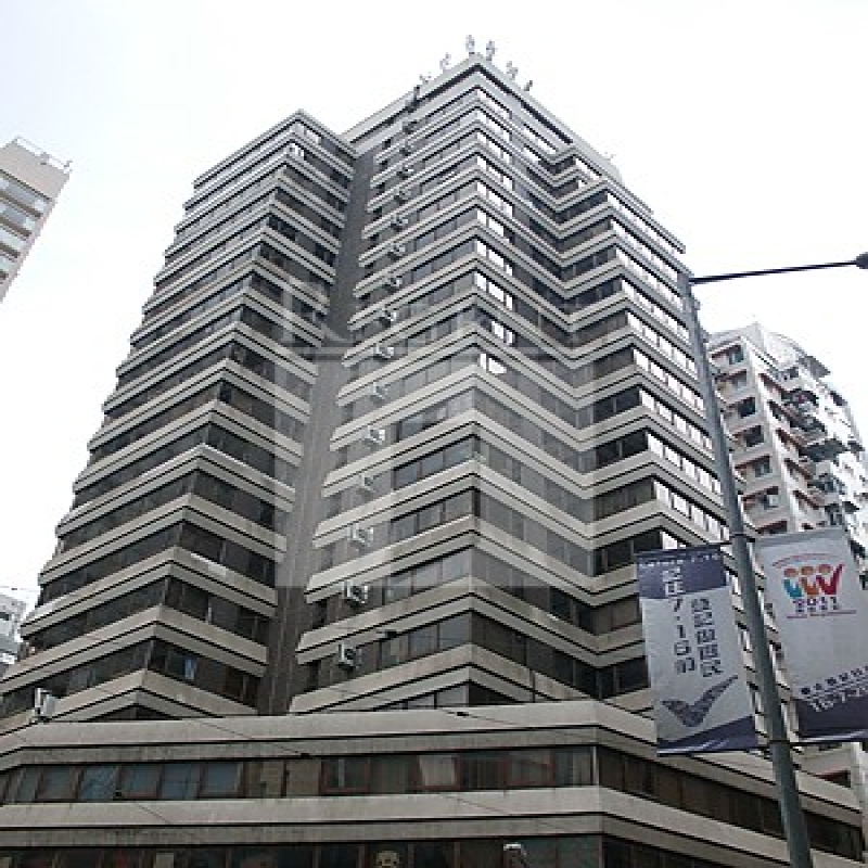 Modern glass skyscrapers in a business district