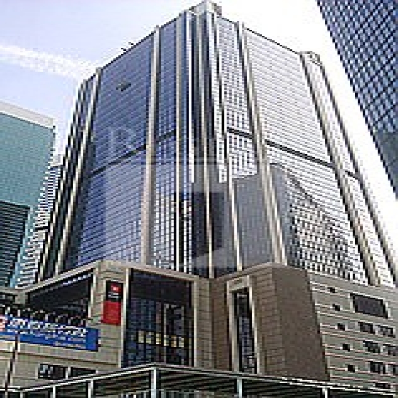 Modern glass skyscrapers in a business district
