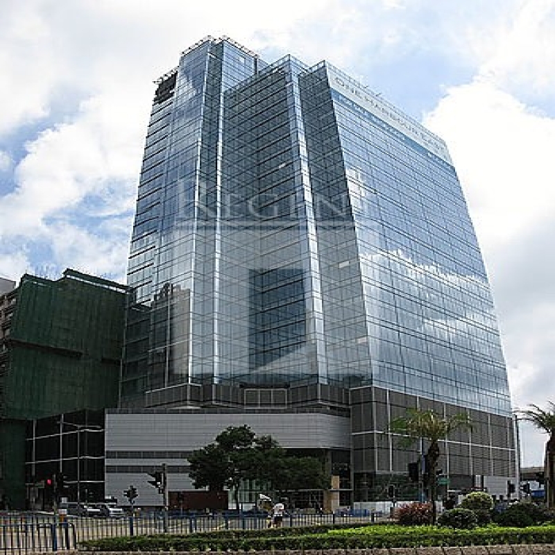 Modern glass skyscrapers in a business district