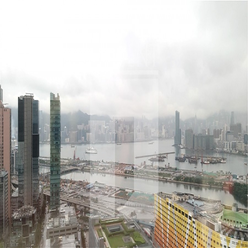Modern glass skyscrapers in a business district