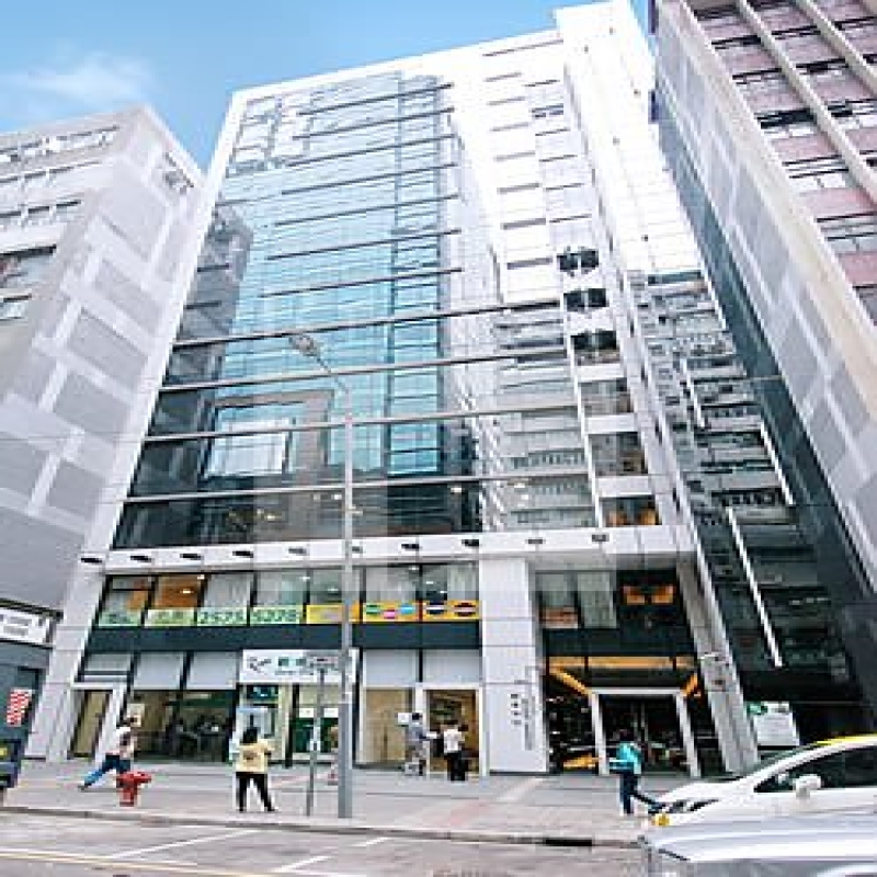 Modern glass skyscrapers in a business district