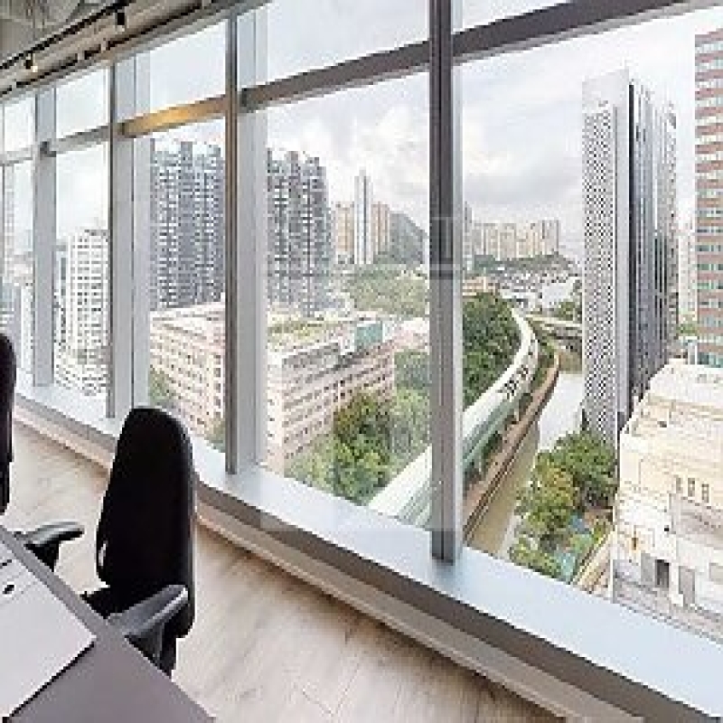 Modern glass skyscrapers in a business district