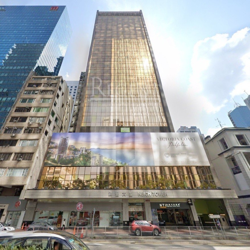 Modern glass skyscrapers in a business district