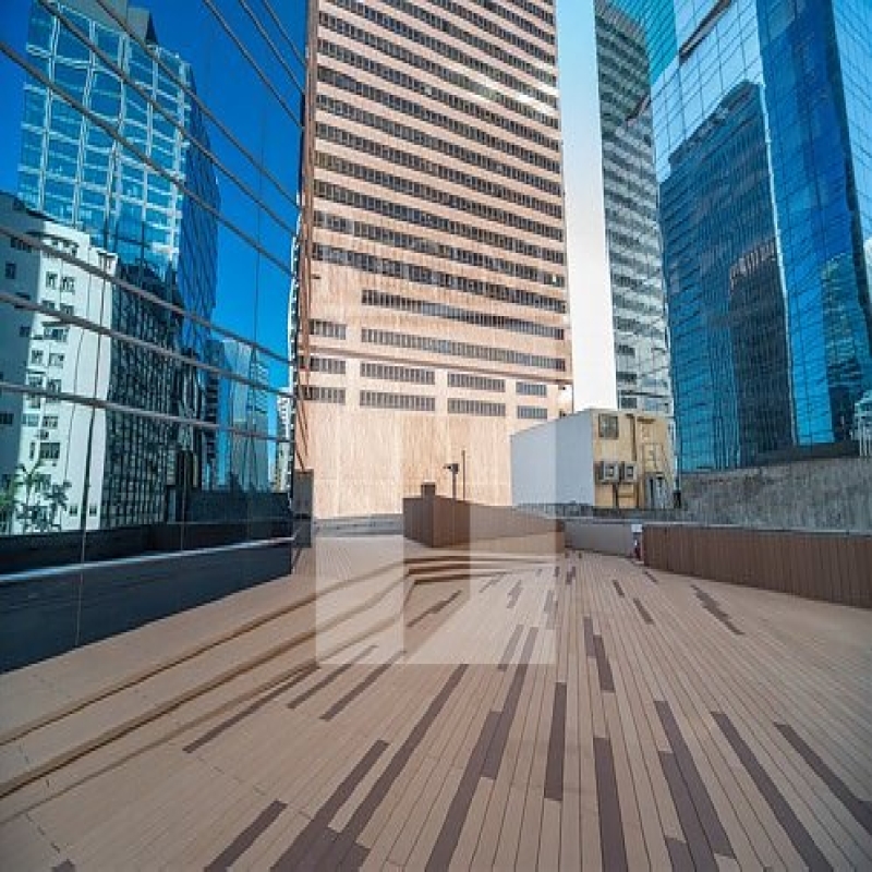 Modern glass skyscrapers in a business district