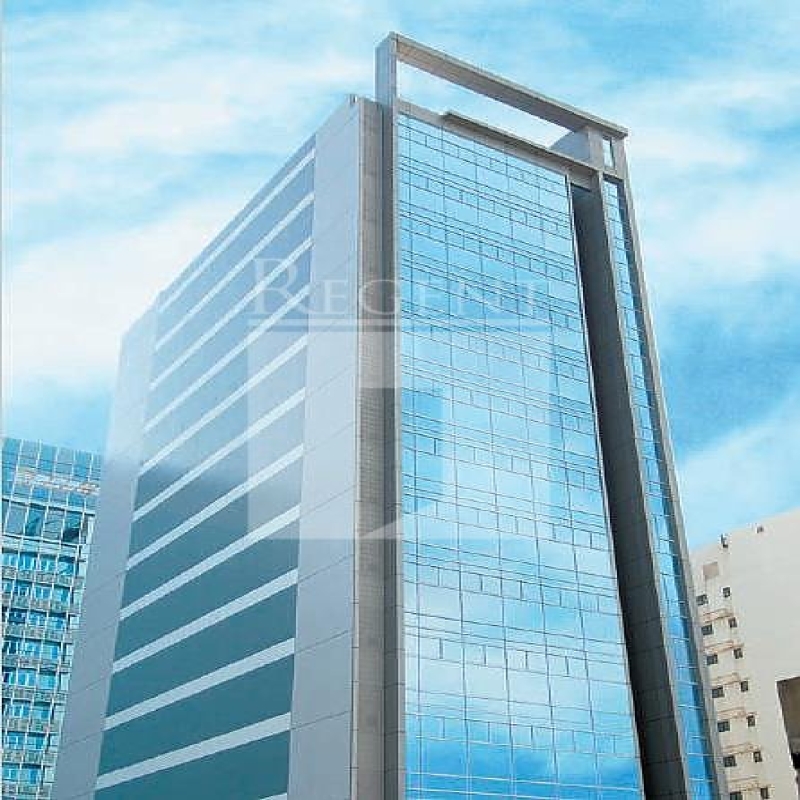 Modern glass skyscrapers in a business district
