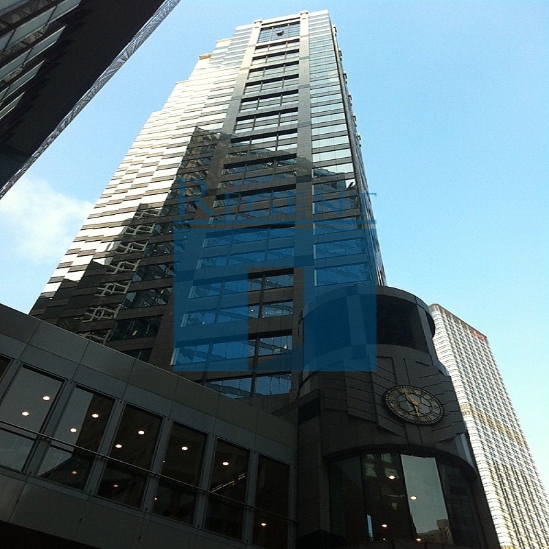 Modern glass skyscrapers in a business district