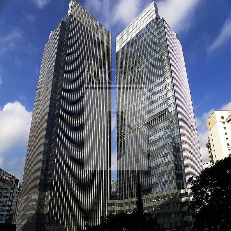 Modern glass skyscrapers in a business district