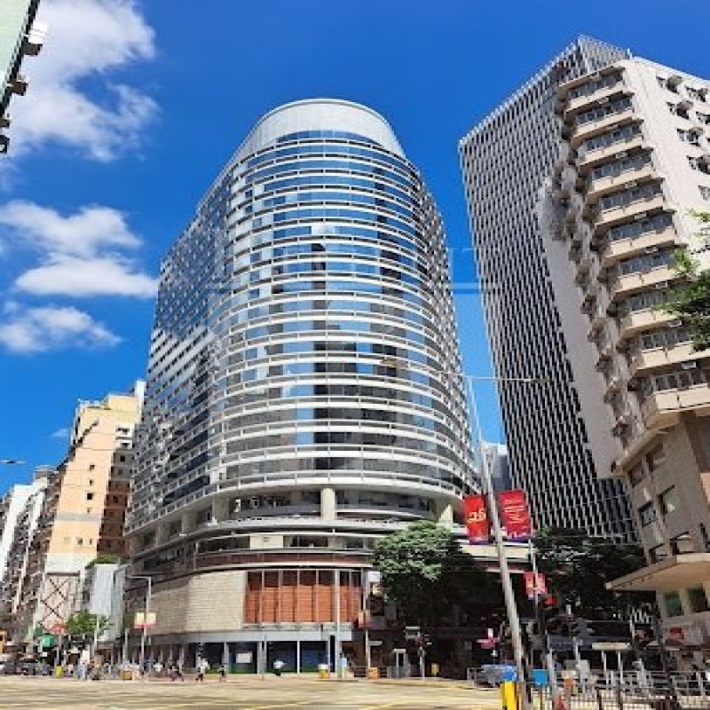 Modern glass skyscrapers in a business district