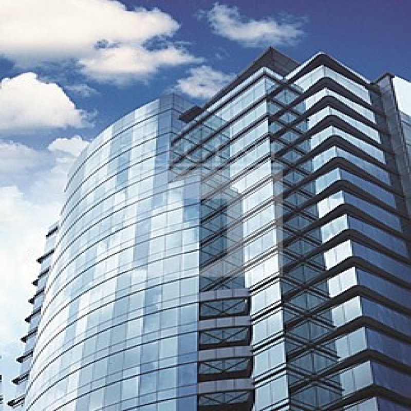 Modern glass skyscrapers in a business district