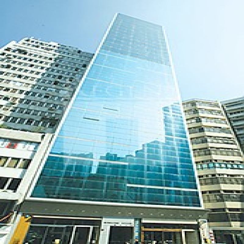 Modern glass skyscrapers in a business district