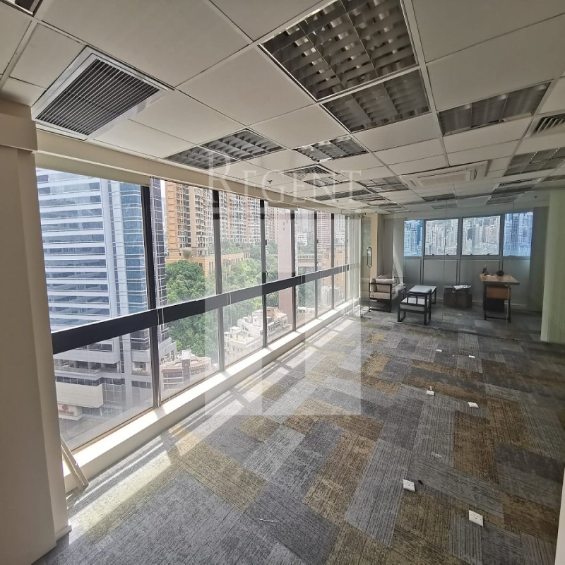 Modern glass skyscrapers in a business district